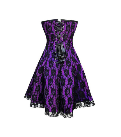 Violet Satin Black Net Corset Dress