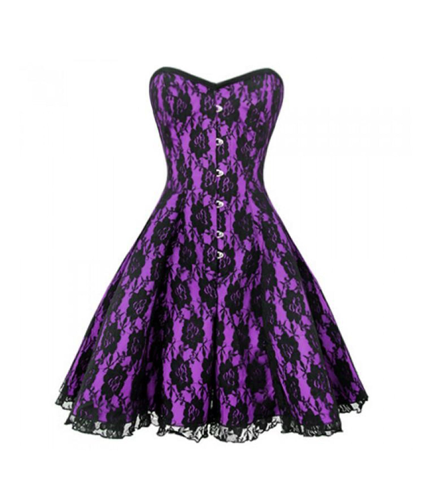 Violet Satin Black Net Corset Dress