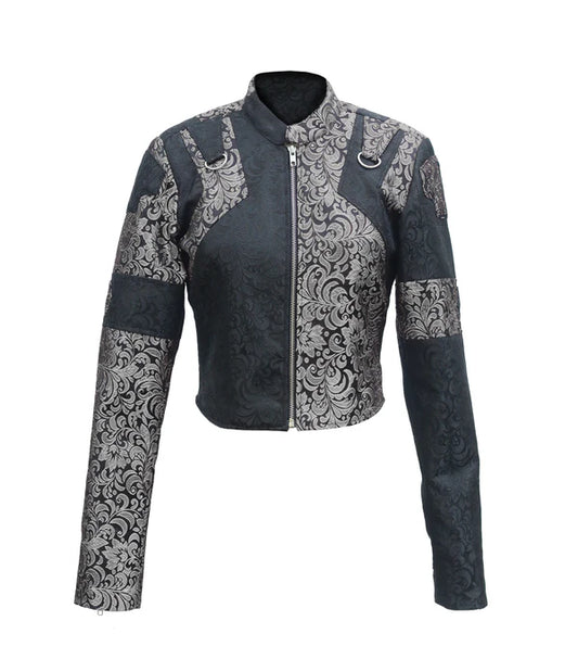 Silver Black Brocade Ladies Jacket