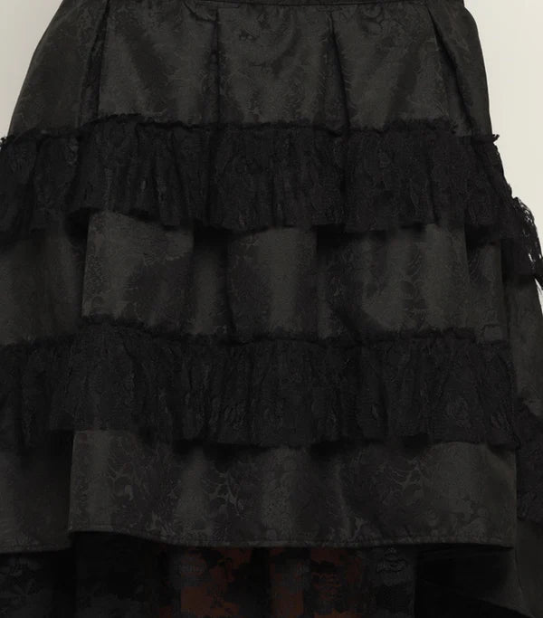 The Dark Romance High-Low Skirt with Black Brocade and Floral Net