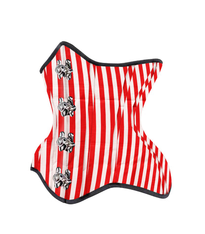 Red White Strip Cotton Authentic Steel Boned Underbust Corset