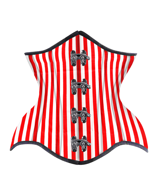 Red White Strip Cotton Authentic Steel Boned Underbust Corset