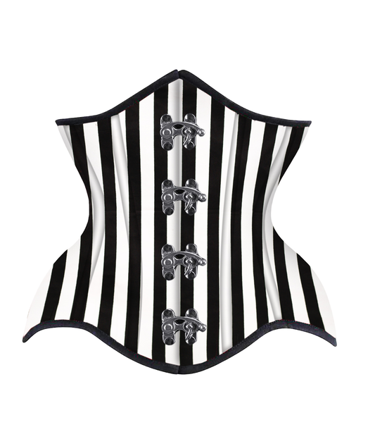 Black White Strip Cotton Authentic Steel Boned Underbust Corset