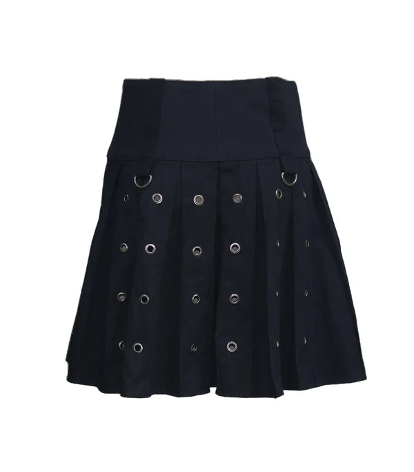 Black Super Rocker kilt Skirt with Silver Rivets