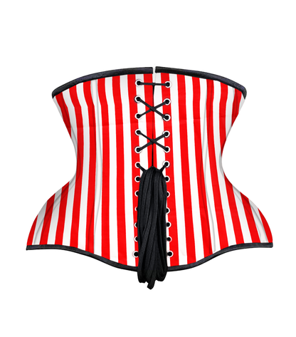 Red White Strip Cotton Authentic Steel Boned Underbust Corset