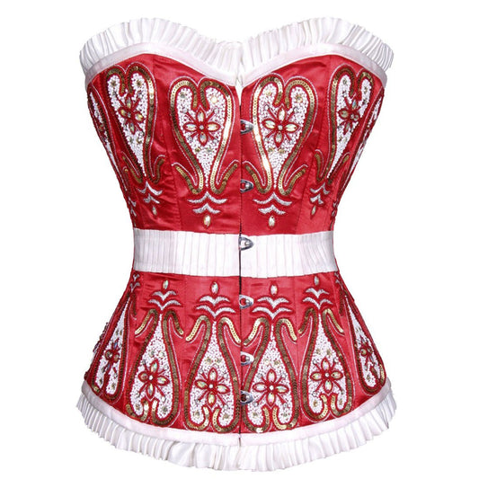 Jacqueline Motif Front Close Sequined Overbust Corset - Corset Revolution