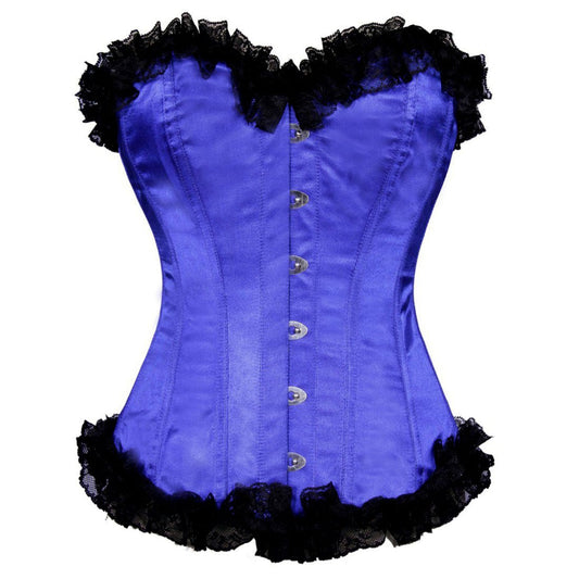 Treaty Satin Lily Fashion Blue Overbust Corset - Corset Revolution