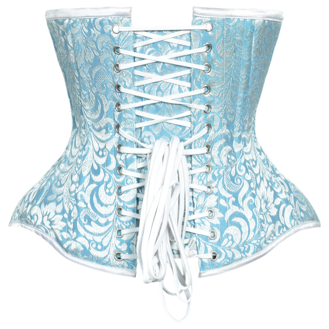 Olina Turquise Authentic Steel Boned Jacquard Underbust Waist Training Corset - Corset Revolution