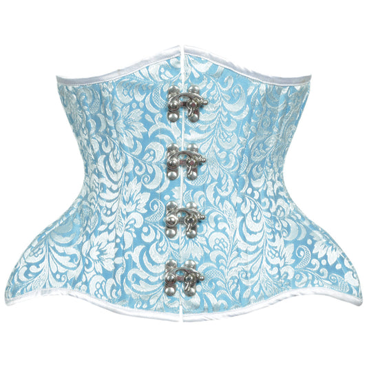 Olina Turquise Authentic Steel Boned Jacquard Underbust Waist Training Corset - Corset Revolution