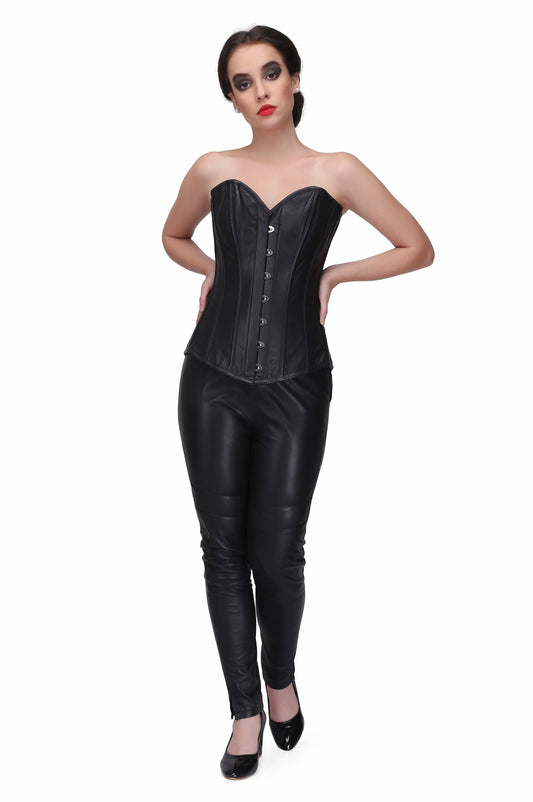 Black Sheep Nappa Leather Steel Boned Long Lined Overbust Corset - Corset Revolution