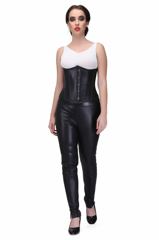 Black sheep nappa leather Steel Boned Waist Reducing Underbust Corset - Corset Revolution