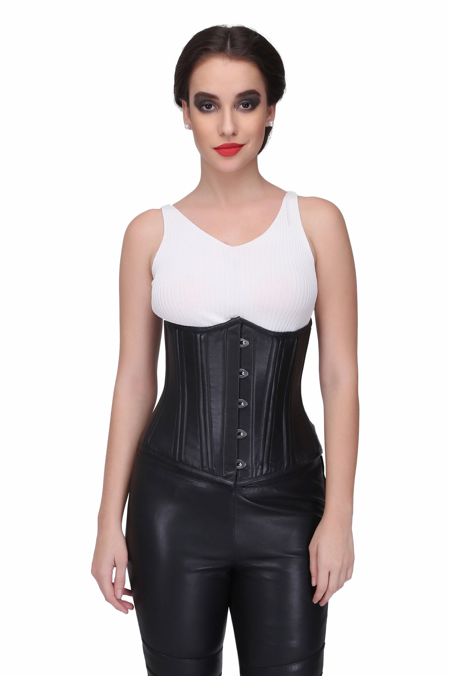 Black sheep nappa leather Steel Boned Waist Tanning  Underbust Corset - Corset Revolution