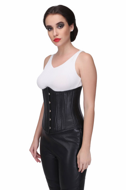 Black sheep nappa leather Steel Boned Waist Tanning  Underbust Corset - Corset Revolution