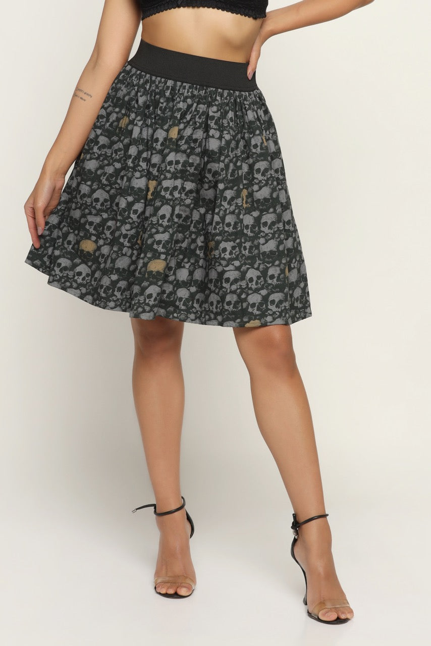 Grey Skull Printed Skirt