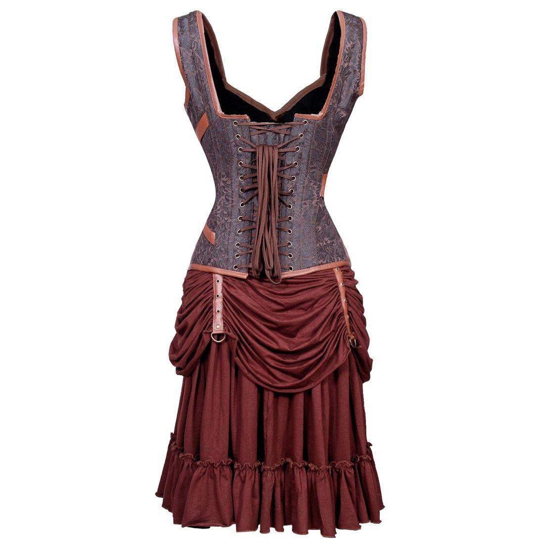 Naamah Steampunk Authentic Steel Boned Overbust Corset Dress - Corset Revolution