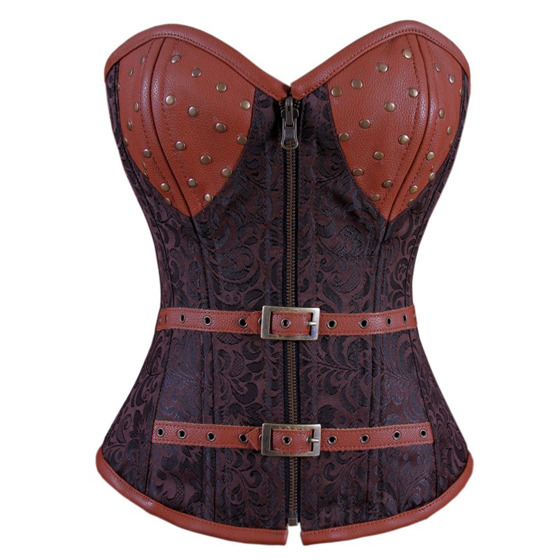 Yesenia Steampunk Overbust Corset Coffee Black - Corset Revolution