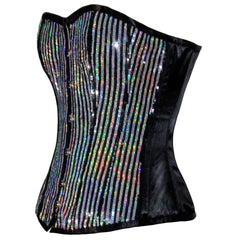 Venette Sequined Overbust Corset Silver Black - Corset Revolution