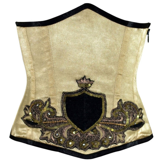 Beige Wanette Underbust Sequined Couture Corset - Corset Revolution