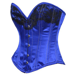 Ysabelle Blue Authentic Overbust Deep Neck Denim Stitch Corset - Corset Revolution