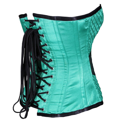 Pintex Satin Brocade Diamond Green Authentic Overbust Corset - Corset Revolution