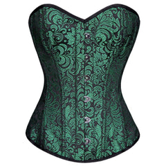 Yadira Acrylic Boned Black_Green Fashion Overbust Corset - Corset Revolution