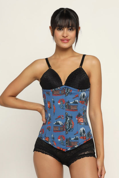 Halloween printed waist reducing longlined underbust corset