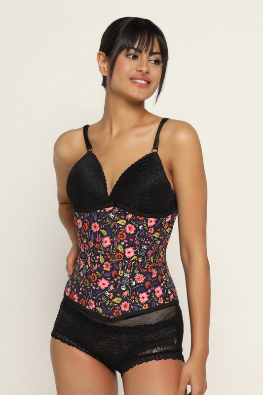 Ikat printed waist reducing underbust corset