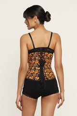 Pumpkin flower printed waist reducing underbust corset