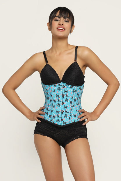 Cat printed waist reducing underbust corset