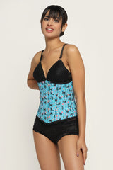 Cat printed waist reducing underbust corset