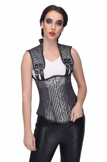 Black/silver brocade underbust corset top - Corset Revolution