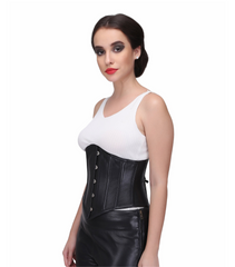 Genuine Leather Black Waist Training Underbust Corset